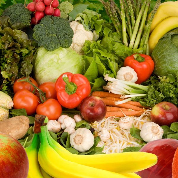 This is a display of various fruits and vegetables